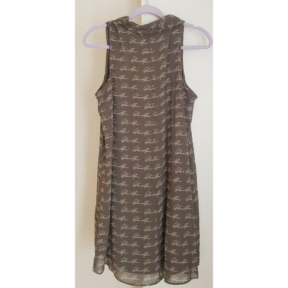 NEW CALVIN KLEIN MONOGRAM LOGO PRINT OLIVE  TAN FRONT BOW MINI DRESS SZ 14 - Picture 5 of 5